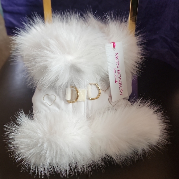 Nwt Mon Bonbon White Faux Fur Puffer Jacket For Doggy Italian Lux